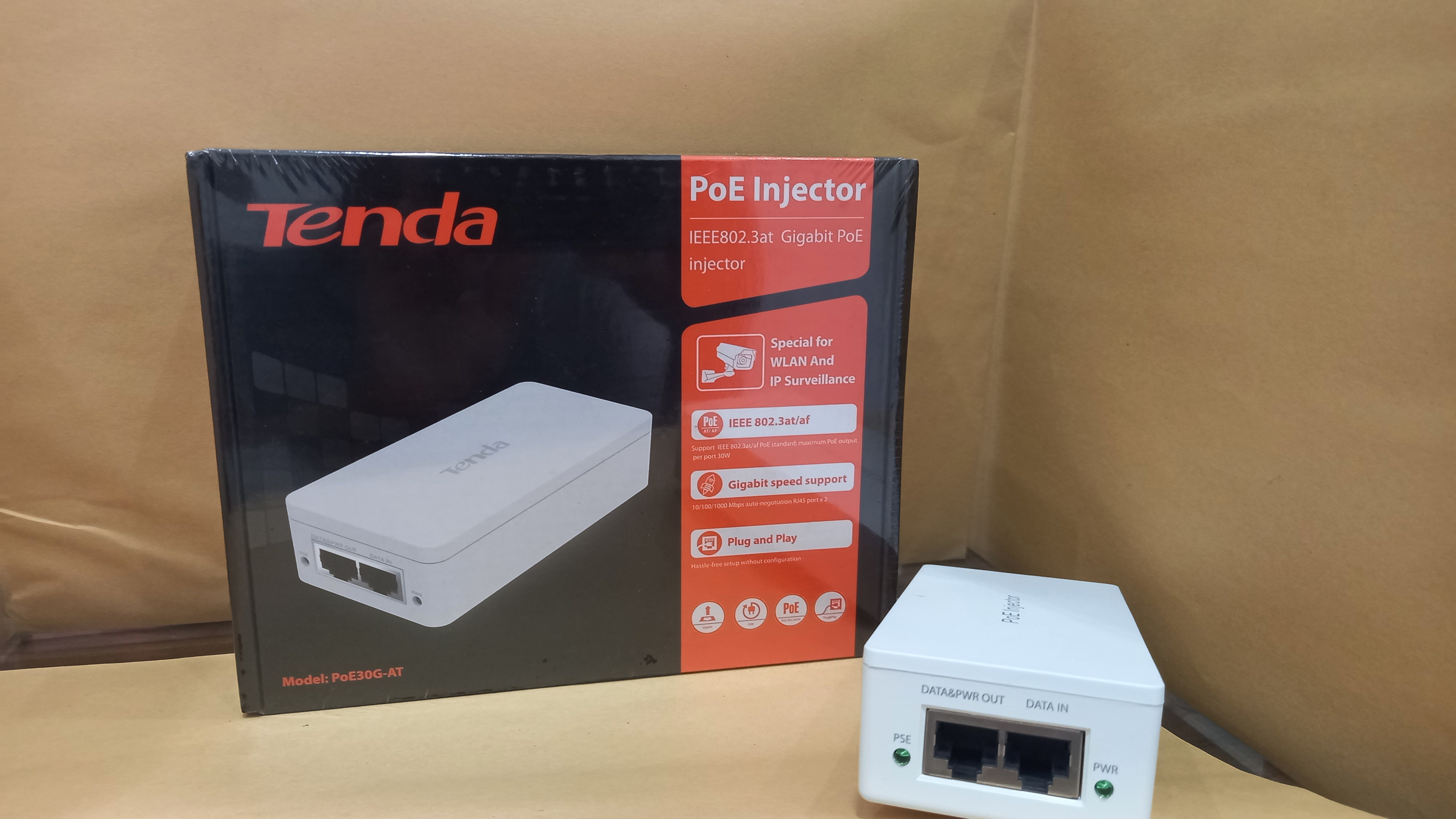 Tenda PoE30G AT Gigabit PoE Injector Delivers Ethernet Internet Network