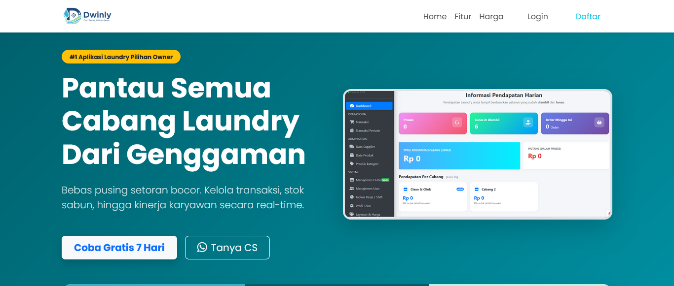 Dwinly Aplikasi Menejemen Laundry- Pantau cabang laundry dari genggaman